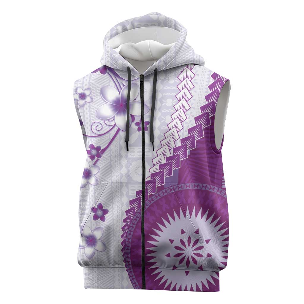 Bula Fiji Sleeveless Zip Hoodie Violet Plumeria Masi Tapa Pattern - Polynesian Pride