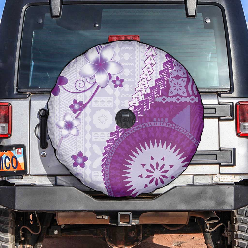Bula Fiji Spare Tire Cover Violet Plumeria Masi Tapa Pattern - Polynesian Pride