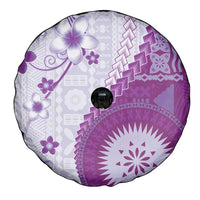 Bula Fiji Spare Tire Cover Violet Plumeria Masi Tapa Pattern - Polynesian Pride