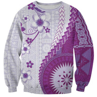 Bula Fiji Sweatshirt Violet Plumeria Masi Tapa Pattern - Polynesian Pride