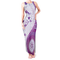 Bula Fiji Tank Maxi Dress Violet Plumeria Masi Tapa Pattern LT05 Women Violet - Polynesian Pride