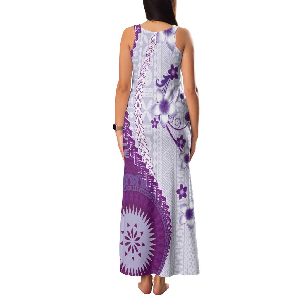 Bula Fiji Tank Maxi Dress Violet Plumeria Masi Tapa Pattern LT05 - Polynesian Pride