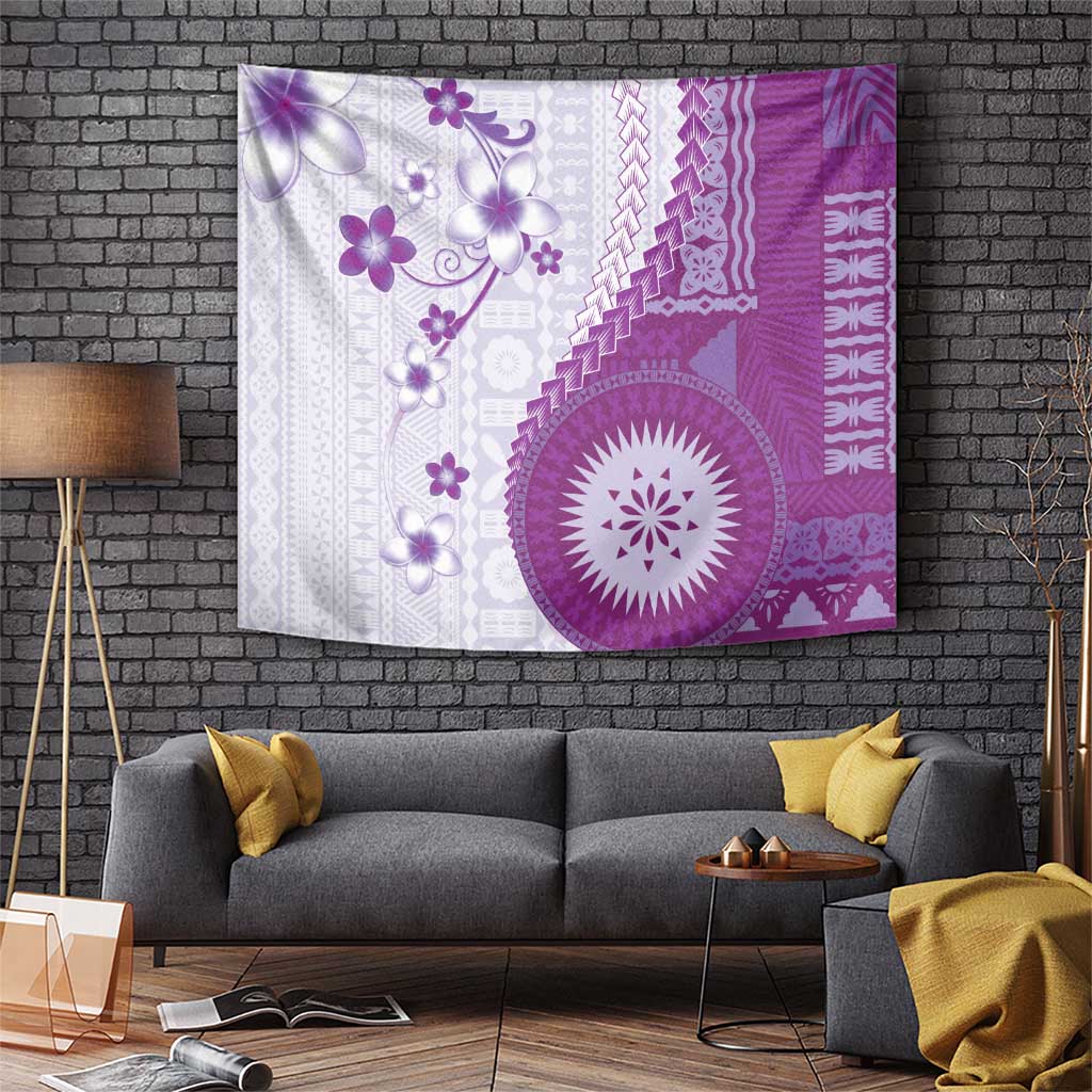Bula Fiji Tapestry Violet Plumeria Masi Tapa Pattern - Polynesian Pride