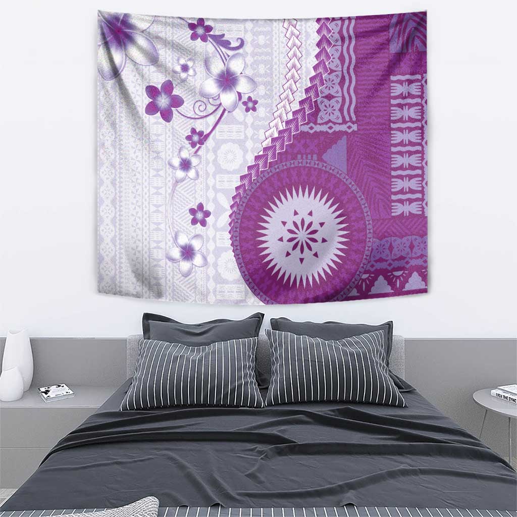 Bula Fiji Tapestry Violet Plumeria Masi Tapa Pattern - Polynesian Pride