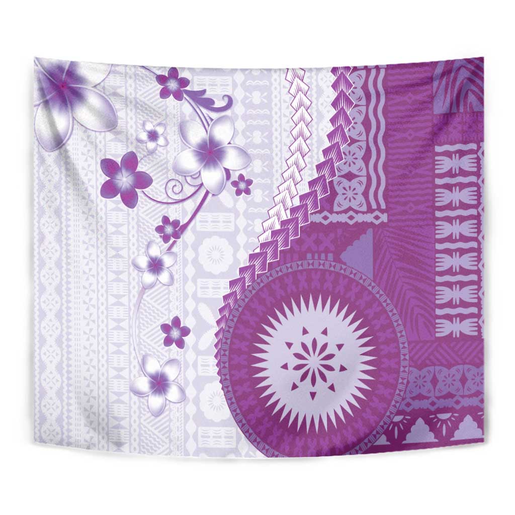 Bula Fiji Tapestry Violet Plumeria Masi Tapa Pattern - Polynesian Pride