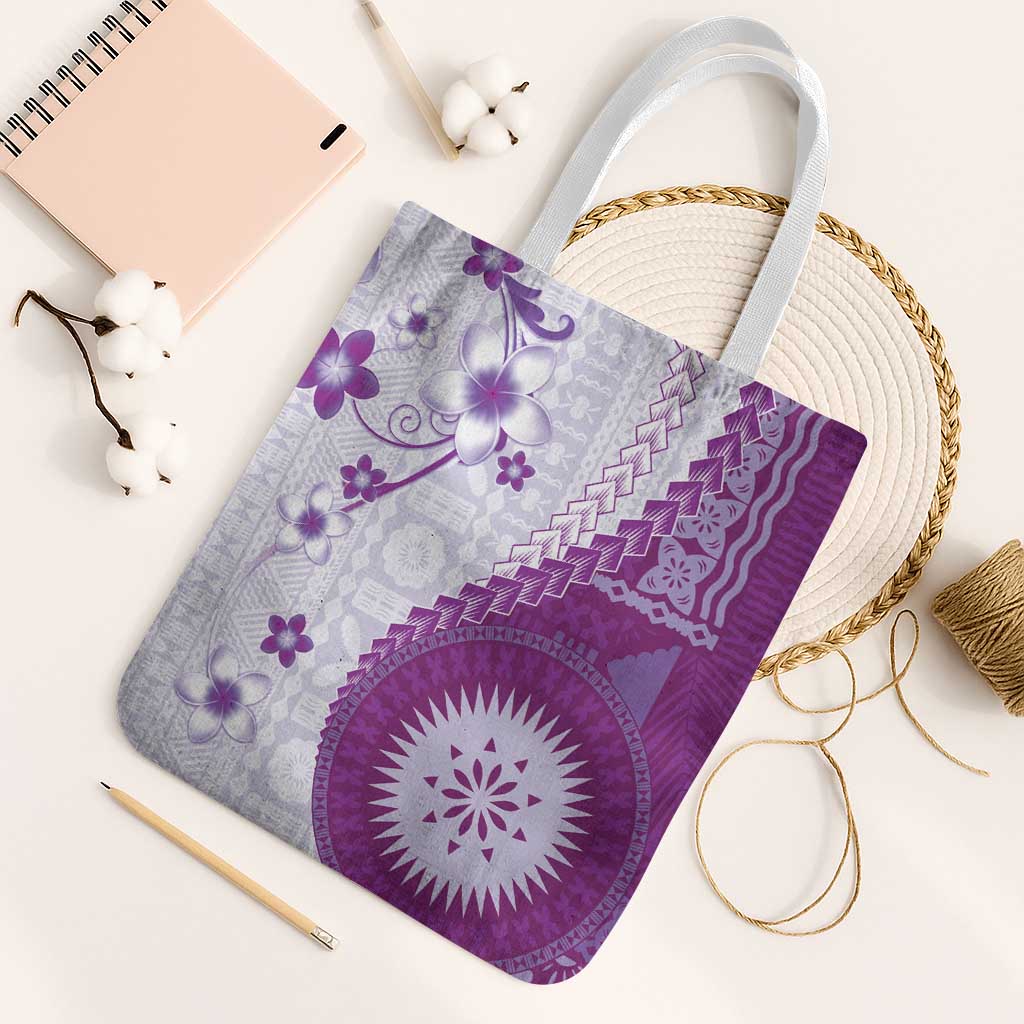 Bula Fiji Tote Bag Violet Plumeria Masi Tapa Pattern - Polynesian Pride