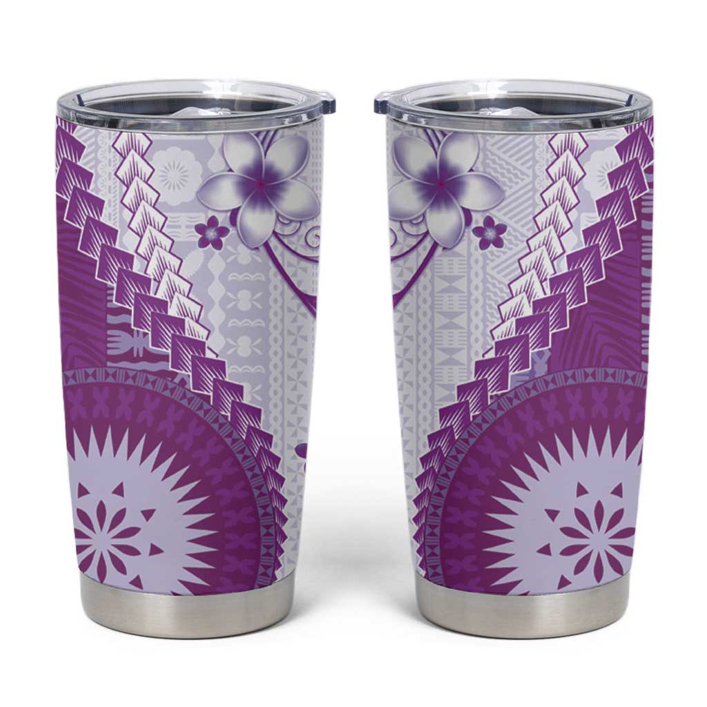 Bula Fiji Tumbler Cup Violet Plumeria Masi Tapa Pattern - Polynesian Pride