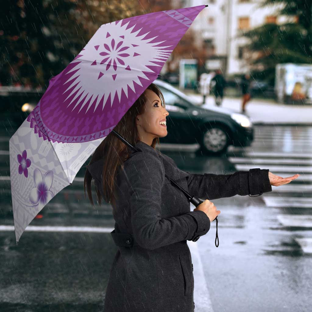 Bula Fiji Umbrella Violet Plumeria Masi Tapa Pattern - Polynesian Pride