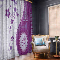 Bula Fiji Window Curtain Violet Plumeria Masi Tapa Pattern - Polynesian Pride