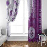Bula Fiji Window Curtain Violet Plumeria Masi Tapa Pattern - Polynesian Pride