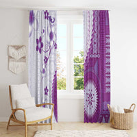 Bula Fiji Window Curtain Violet Plumeria Masi Tapa Pattern - Polynesian Pride