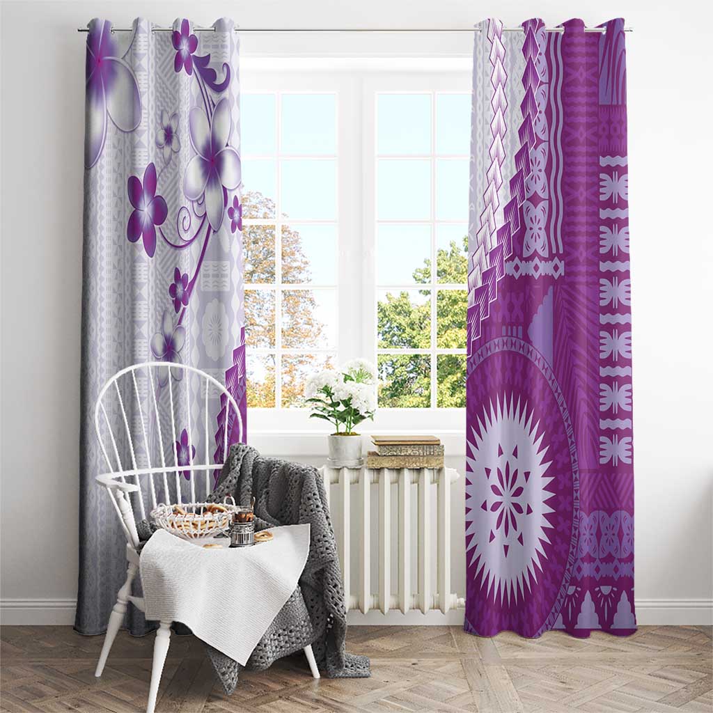 Bula Fiji Window Curtain Violet Plumeria Masi Tapa Pattern - Polynesian Pride