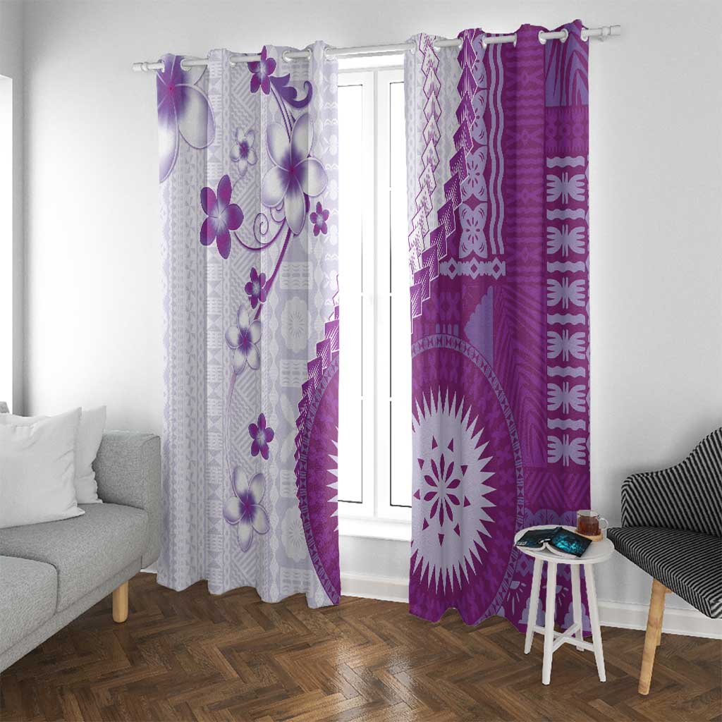 Bula Fiji Window Curtain Violet Plumeria Masi Tapa Pattern - Polynesian Pride
