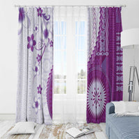 Bula Fiji Window Curtain Violet Plumeria Masi Tapa Pattern - Polynesian Pride