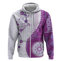 Bula Fiji Zip Hoodie Violet Plumeria Masi Tapa Pattern - Polynesian Pride