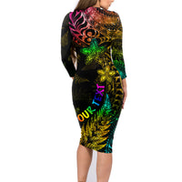 Personalised New Zealand Wellington Pride Family Matching Long Sleeve Bodycon Dress and Hawaiian Shirt Rainbow Silver Fern Paua Shell LT05 - Polynesian Pride