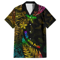 Personalised New Zealand Wellington Pride Family Matching Tank Maxi Dress and Hawaiian Shirt Rainbow Silver Fern Paua Shell LT05 Dad's Shirt - Short Sleeve Black - Polynesian Pride