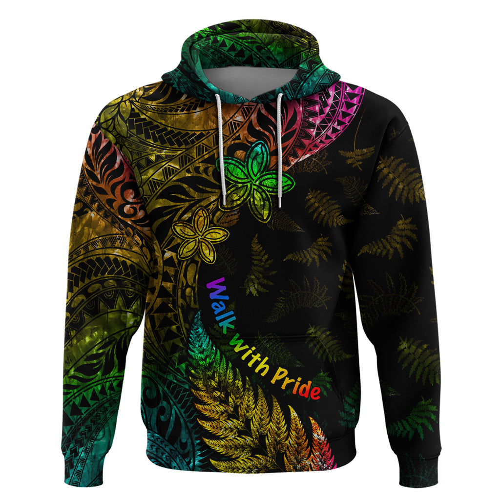 Personalised New Zealand Wellington Pride Zip Hoodie Rainbow Silver Fern Paua Shell LT05 Pullover Hoodie Black - Polynesian Pride