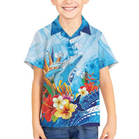 Polynesia Humpback Whale Family Matching Long Sleeve Bodycon Dress and Hawaiian Shirt Ocean Style LT05 Son's Shirt Blue - Polynesian Pride