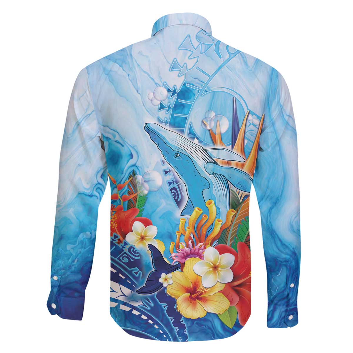Polynesia Humpback Whale Family Matching Off The Shoulder Long Sleeve Dress and Hawaiian Shirt Ocean Style