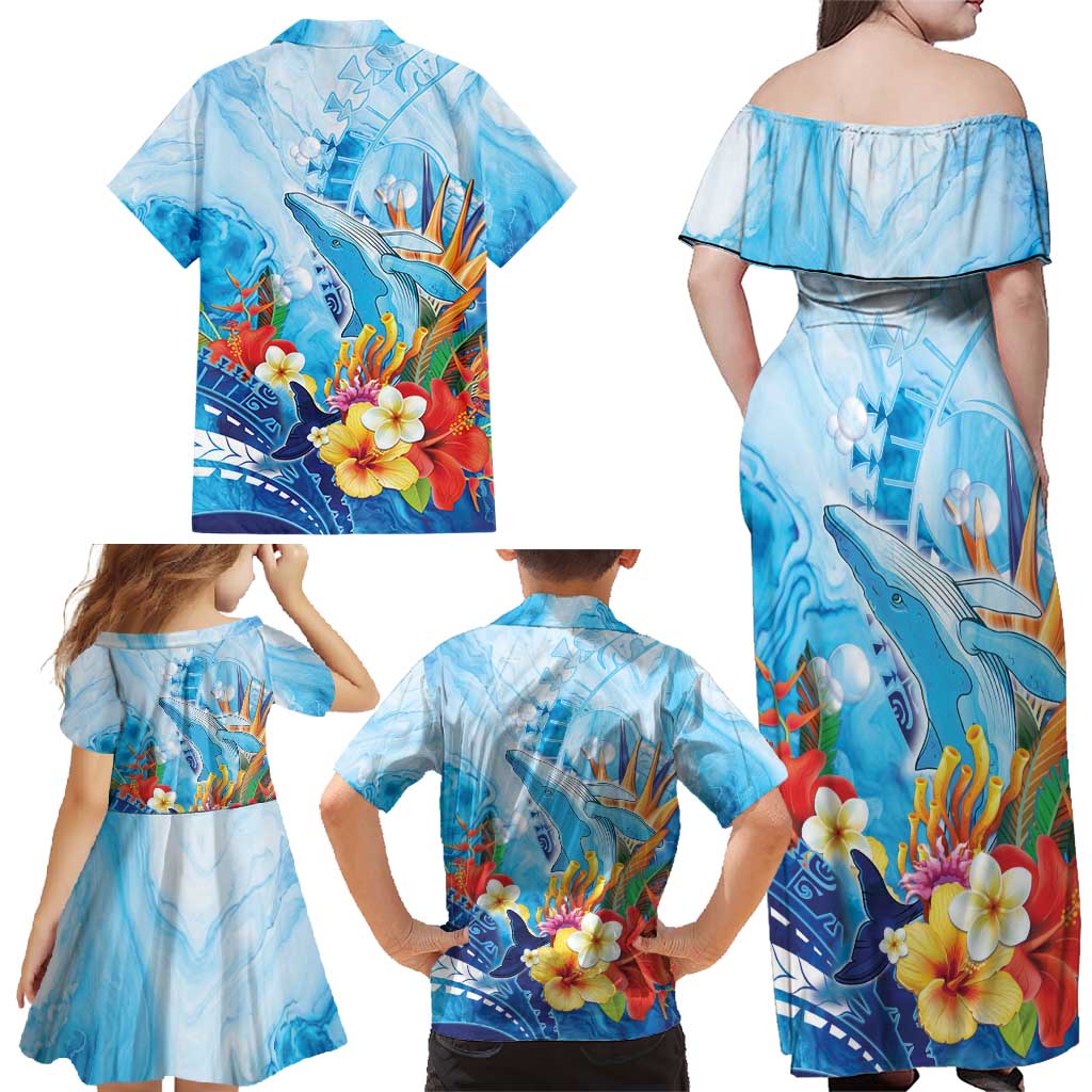 Polynesia Humpback Whale Family Matching Off Shoulder Maxi Dress and Hawaiian Shirt Ocean Style