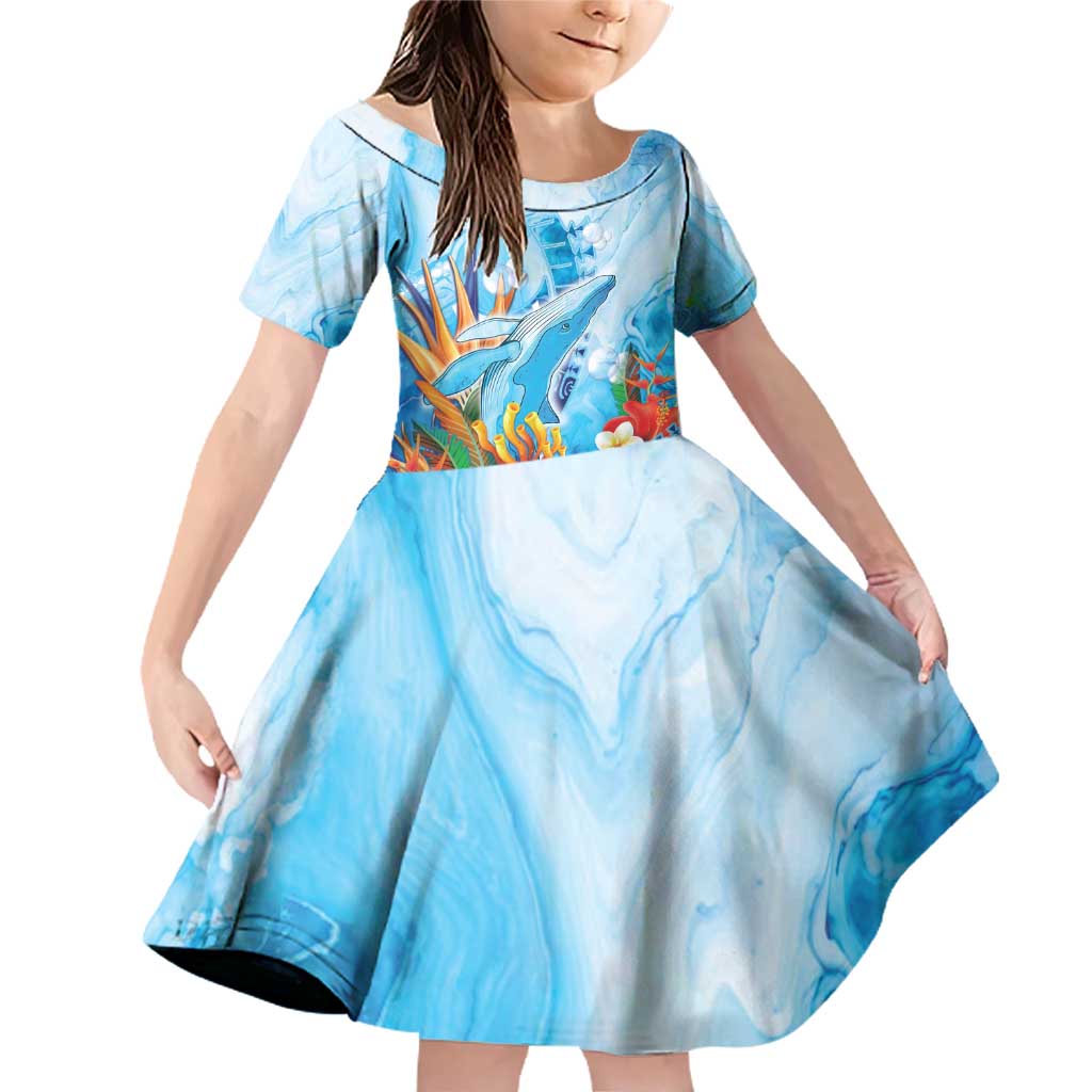 Polynesia Humpback Whale Family Matching Off Shoulder Short Dress and Hawaiian Shirt Ocean Style