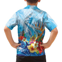 Polynesia Humpback Whale Family Matching Short Sleeve Bodycon Dress and Hawaiian Shirt Ocean Style LT05 - Polynesian Pride