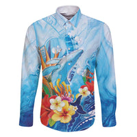 Polynesia Humpback Whale Family Matching Short Sleeve Bodycon Dress and Hawaiian Shirt Ocean Style LT05 Dad's Shirt - Long Sleeve Blue - Polynesian Pride