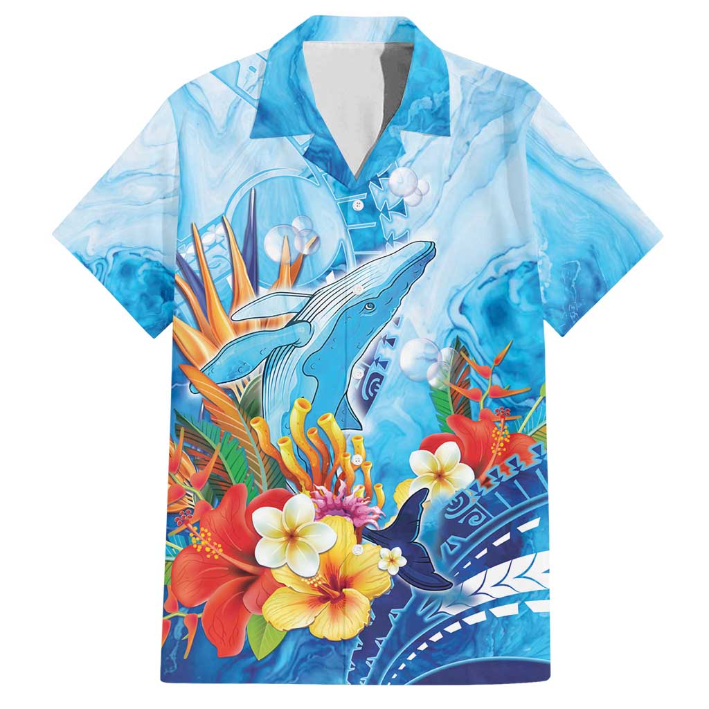 Polynesia Humpback Whale Family Matching Tank Maxi Dress and Hawaiian Shirt Ocean Style LT05 Dad's Shirt - Short Sleeve Blue - Polynesian Pride