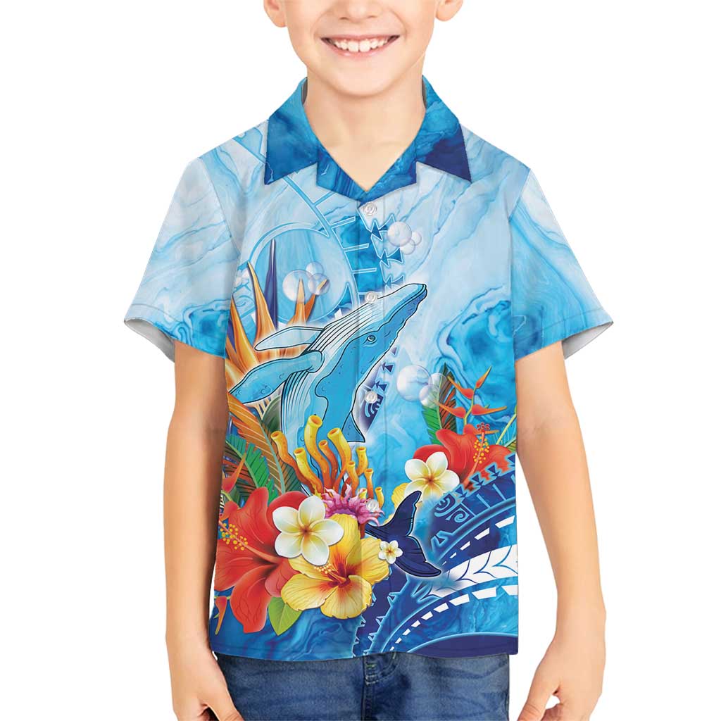 Polynesia Humpback Whale Family Matching Tank Maxi Dress and Hawaiian Shirt Ocean Style LT05 Son's Shirt Blue - Polynesian Pride