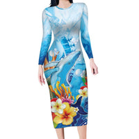 Polynesia Humpback Whale Long Sleeve Bodycon Dress Ocean Style