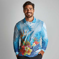 Polynesia Humpback Whale Long Sleeve Polo Shirt Ocean Style