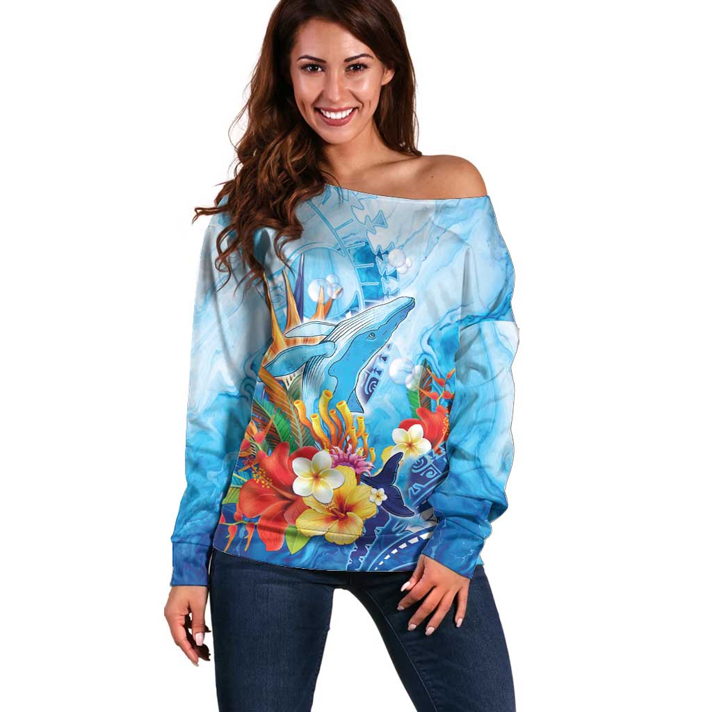 Polynesia Humpback Whale Off Shoulder Sweater Ocean Style