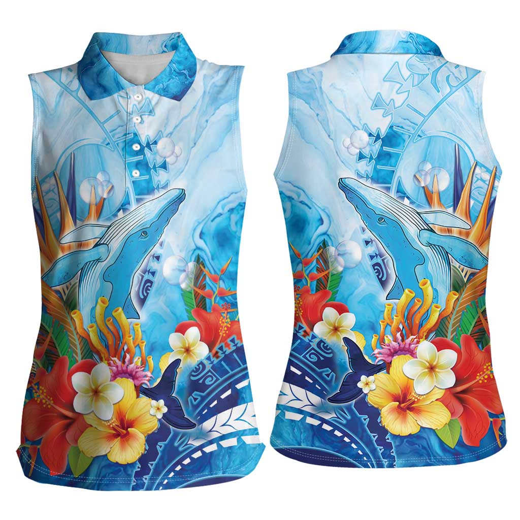 Polynesia Humpback Whale Women Sleeveless Polo Shirt Ocean Style