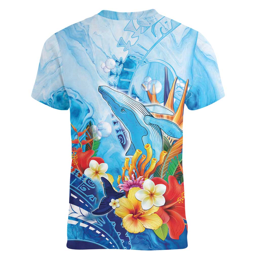 Polynesia Humpback Whale Women V-Neck T-Shirt Ocean Style