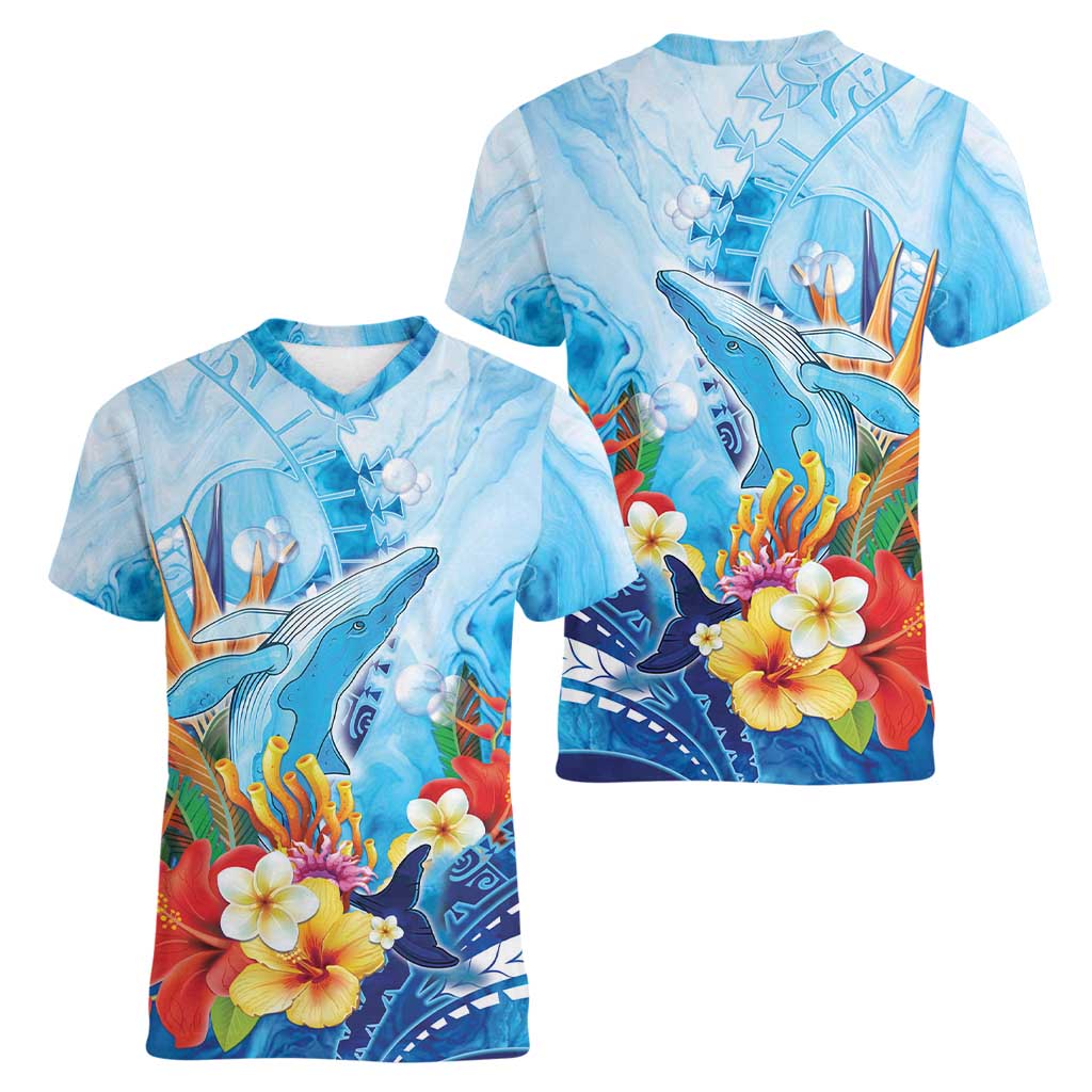 Polynesia Humpback Whale Women V-Neck T-Shirt Ocean Style