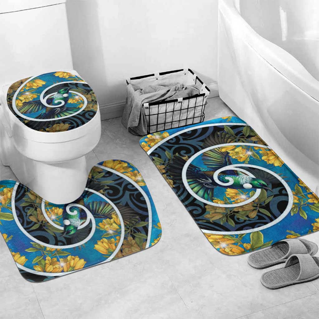 New Zealand Tui Bird Bathroom Set Maori Koru With Kowhai Flowers