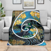 New Zealand Tui Bird Blanket Maori Koru With Kowhai Flowers
