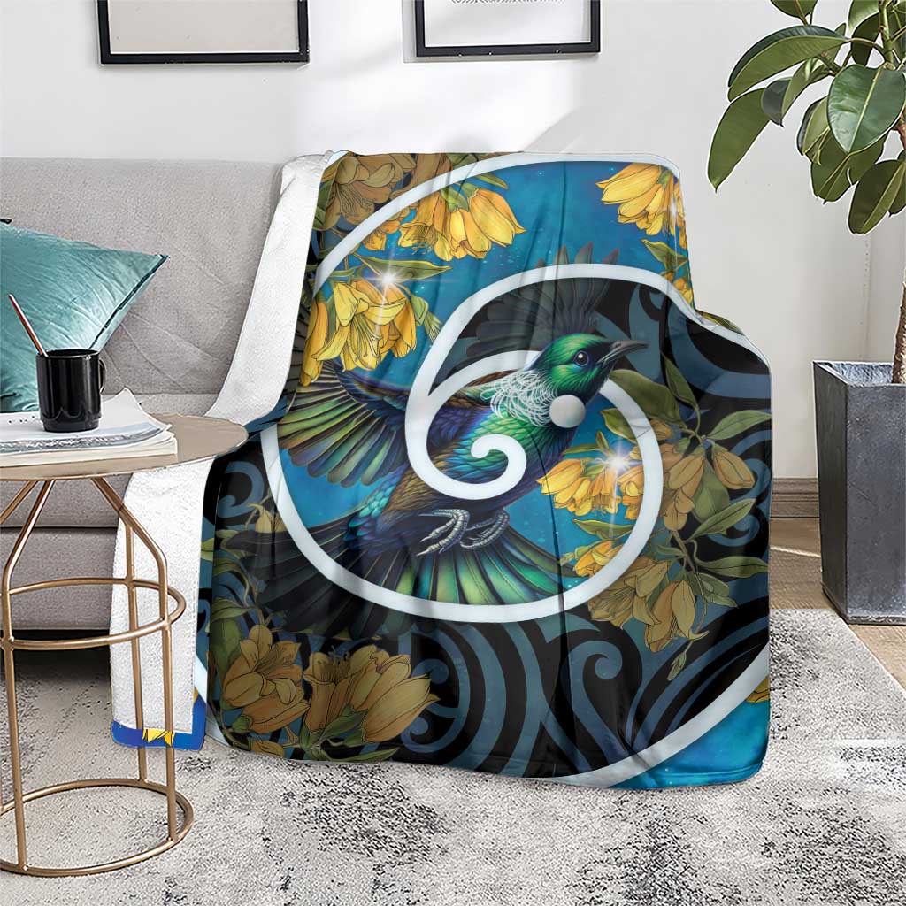 New Zealand Tui Bird Blanket Maori Koru With Kowhai Flowers