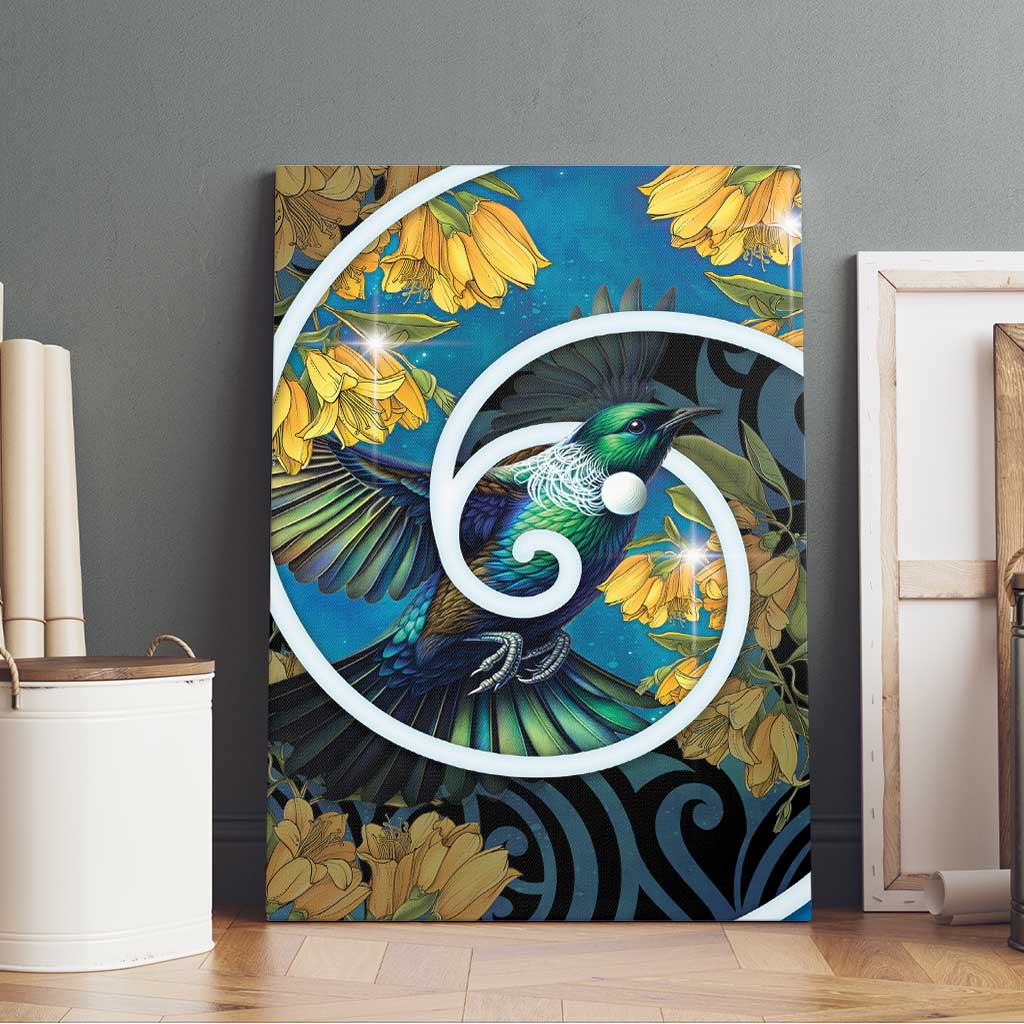 New Zealand Tui Bird Canvas Wall Art Maori Koru With Kowhai Flowers