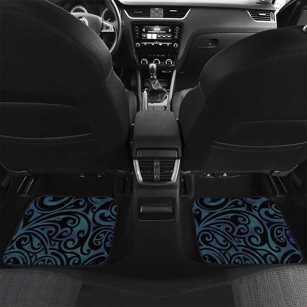 New Zealand Tui Bird Car Mats Maori Koru With Kowhai Flowers LT05 Set 2pcs - Back Black - Polynesian Pride