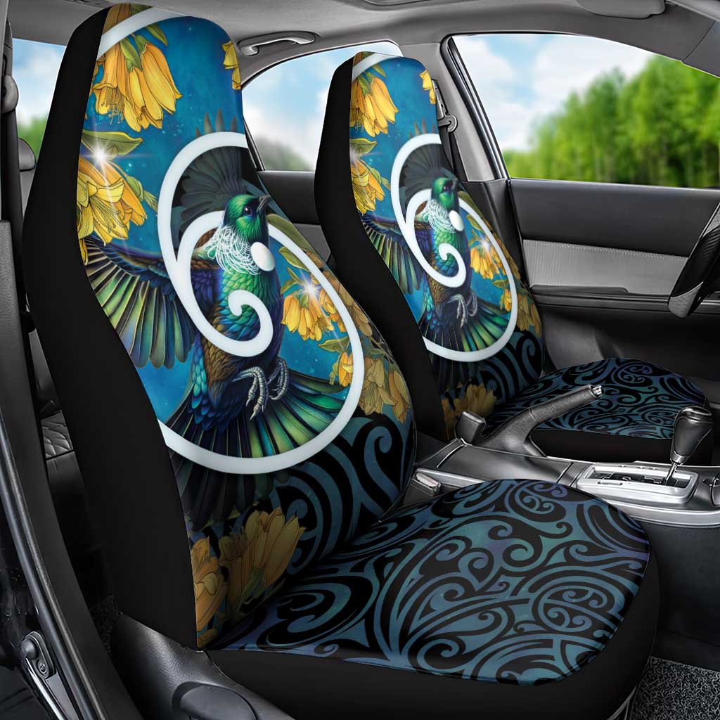 New Zealand Tui Bird Car Seat Cover Maori Koru With Kowhai Flowers