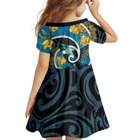 New Zealand Tui Bird Family Matching Off Shoulder Maxi Dress and Hawaiian Shirt Maori Koru With Kowhai Flowers