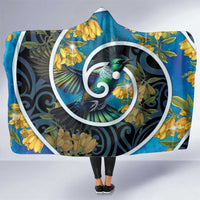 New Zealand Tui Bird Hooded Blanket Maori Koru With Kowhai Flowers