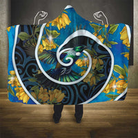 New Zealand Tui Bird Hooded Blanket Maori Koru With Kowhai Flowers