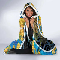 New Zealand Tui Bird Hooded Blanket Maori Koru With Kowhai Flowers