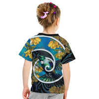 New Zealand Tui Bird Kid T Shirt Maori Koru With Kowhai Flowers
