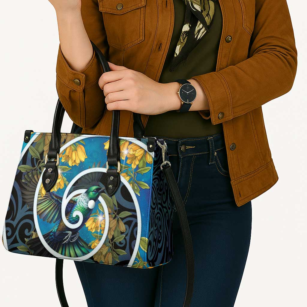 New Zealand Tui Bird Leather Bag Maori Koru With Kowhai Flowers
