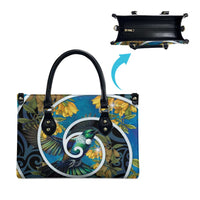 New Zealand Tui Bird Leather Bag Maori Koru With Kowhai Flowers