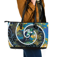 New Zealand Tui Bird Leather Tote Bag Maori Koru With Kowhai Flowers